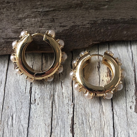 Claire White Pearl Huggie Hoops! - Picture 3 of 9